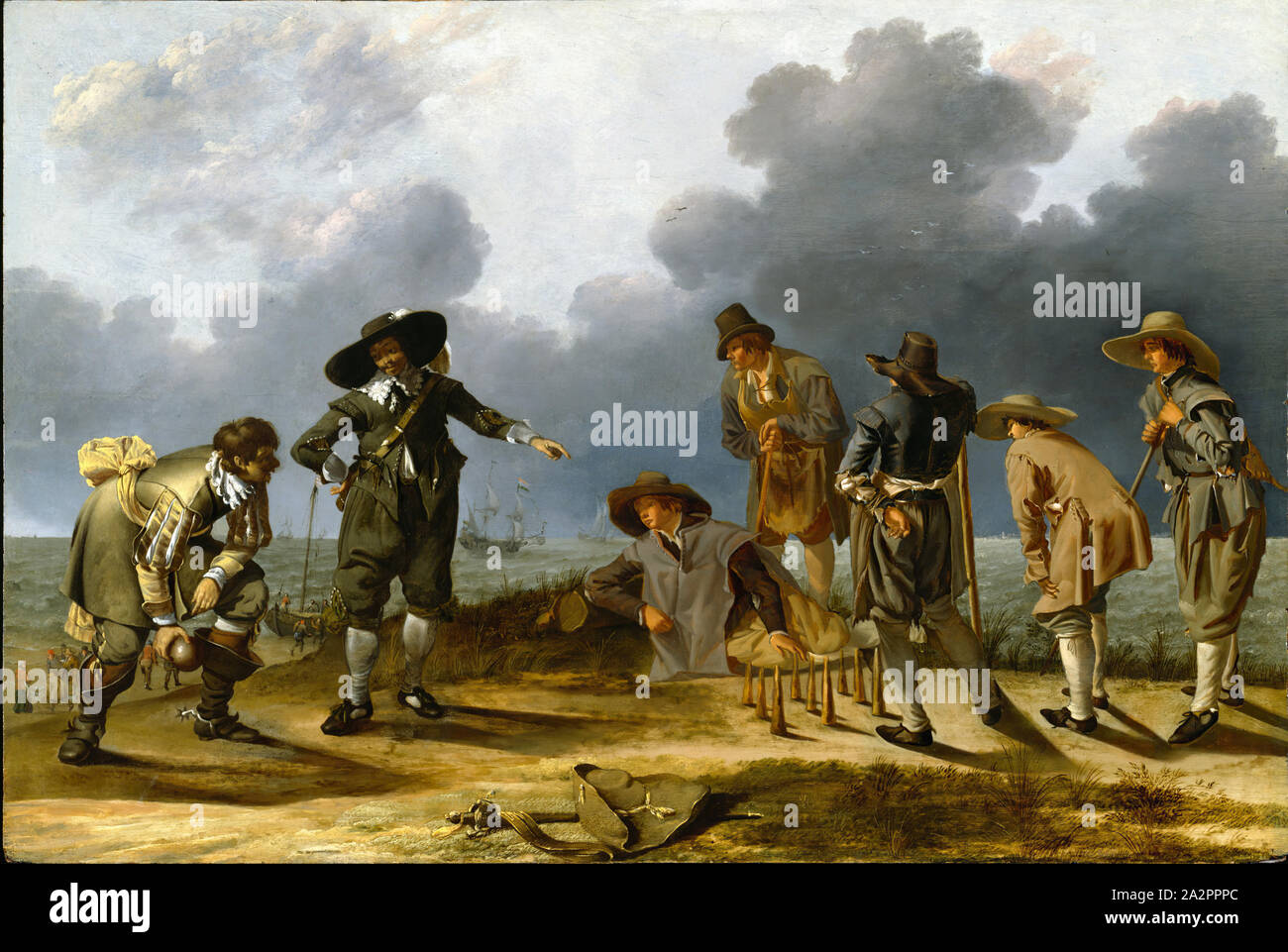 A. Jacob Duck, Dutch, 1600-1667, Adam Willaerts, néerlandais, 1577-1664, le jeu de quilles (allégorie de la fortune ?), ch. 1635/1640, huile sur panneau de chêne, non monté : 22 × 32 5/8 pouces (55,9 × 82,9 cm Banque D'Images