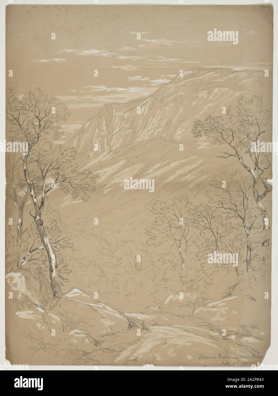 Casilear John W., Américain, 1811-1893, scène dans Franconia Mountains, Juillet 31, 1851, 1851, mine de plomb rehaussée de gouche blanche sur papier, feuille : 14 3/8 × 10 5/8 pouces (36,5 × 27 cm Banque D'Images