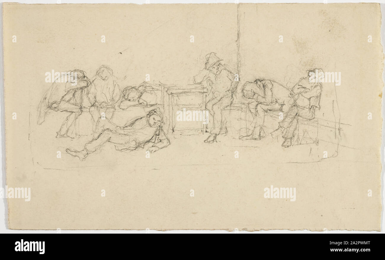 David Claypoole Johnston, Américain, 1798-1865, sept chiffres, 19e siècle, un crayon sur vélin crème, feuille (irrég.) : 4 × 7 11/16 11/16 pouces (11,9 × 19,5 cm Banque D'Images