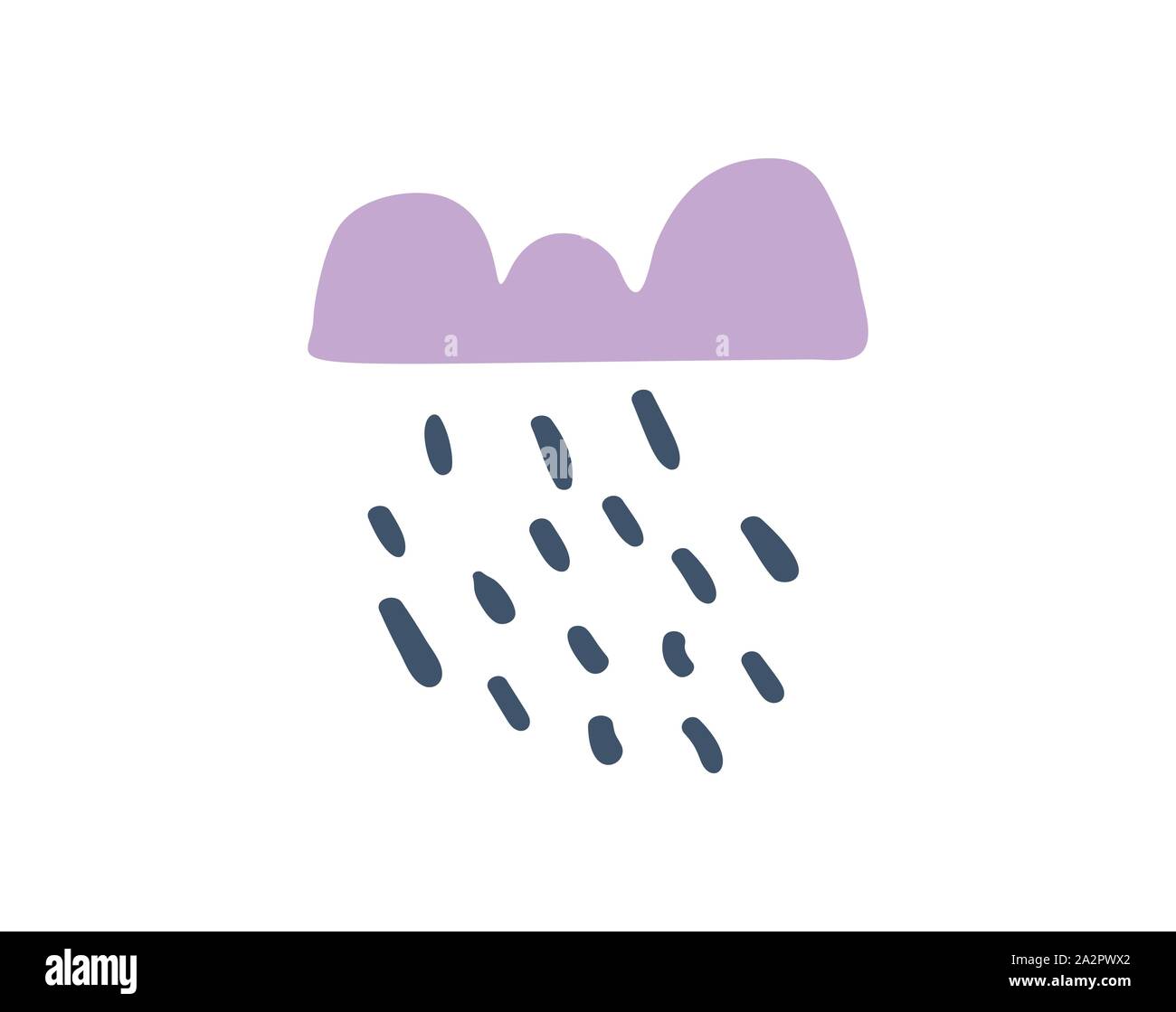 Cute vector affiche ou carte avec lilac cloud et gouttes de pluie. Style moderne kids poster dans un style scandinave. Bon pour les enfants, de la conception et de pépinière de bébé Illustration de Vecteur