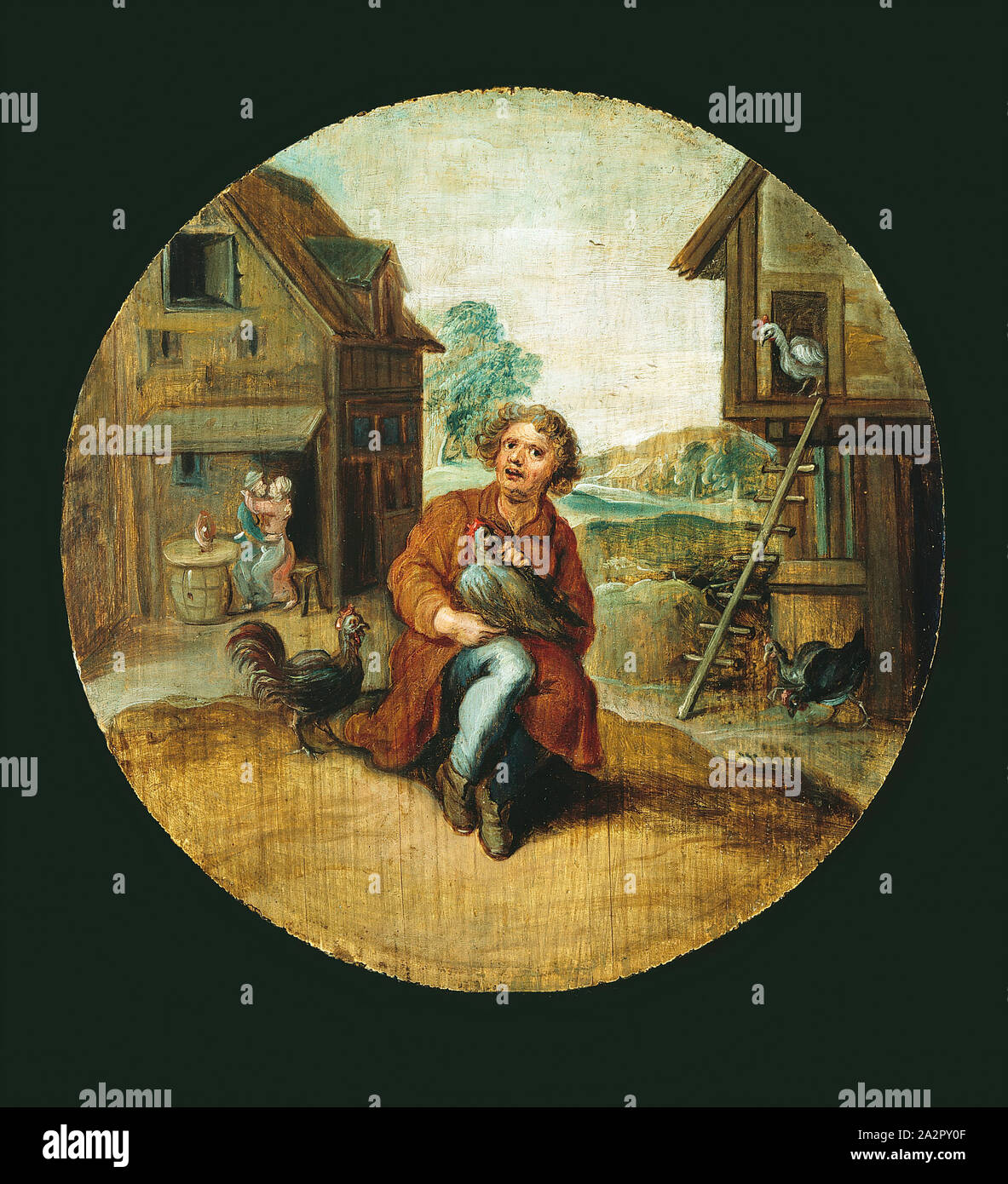 Adriaen Pietersz van de Venne, néerlandais, 1589-1662, dans la basse-cour, 17e siècle, huile sur panneau de bois, cocarde : 7 1/4 po Banque D'Images