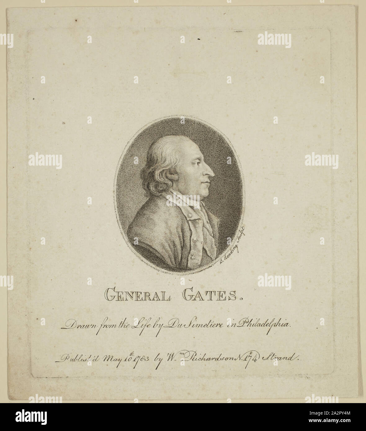 Burnett, lecture, anglais, 1776 - 1822, l'actif d'après Pierre Eugène du Simitiere, Swiss, 1736-1784, le général Horatio Gates, ca. 1783, gravure crépi imprimé en encre noire sur papier vergé, de droit : 3 × 2 pouces 1/2 (7,6 × 6,4 cm Banque D'Images