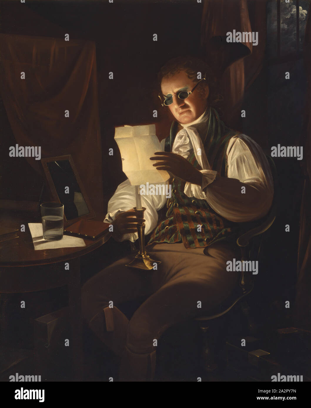 Attribuée à Rembrandt Peale, Américain, 1778-1860, l'homme de la lecture à la chandelle, entre 1805 et 1808, huile sur toile, sans cadre : 55 x 45 po (139,7 × 114,3 cm Banque D'Images