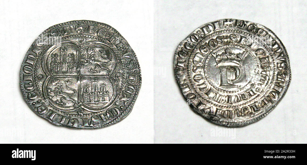 L'espagnol, du vrai de Pedro I Le cruel de Castille et Léon (1350-1369), 1350/1369, argent, 1 1/16 in. diam. ( 2,7 cm) Poids. 3.53 grammes Banque D'Images
