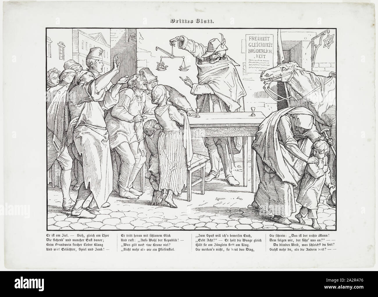 Alfred Rethel, allemand, 1816-1859, la mort de la Couronne et le tuyau, 1848, gravure sur bois imprimée dans l'encre noire sur papier vélin, droit (à l'exclusion des lettres) : 8 3/4 x 12 5/8 pouces (22,2 × 32,1 cm Banque D'Images