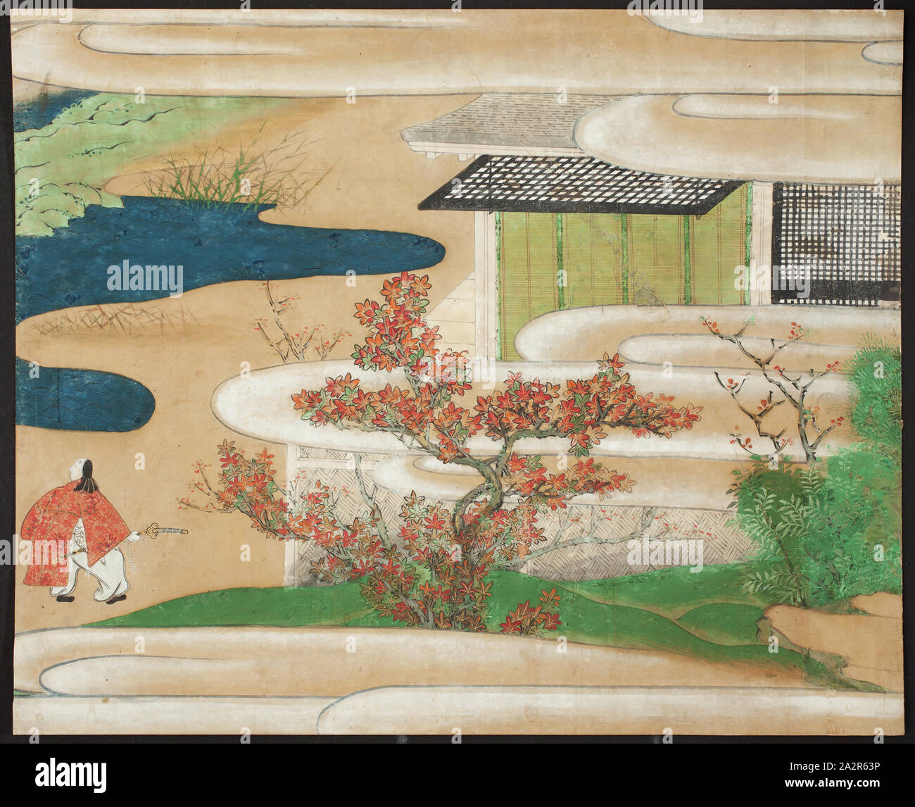 Inconnu (japonais), Genji Monogatari, ch. 1600, chaque peinture : 12 5/8 x 15 1/4 in Banque D'Images