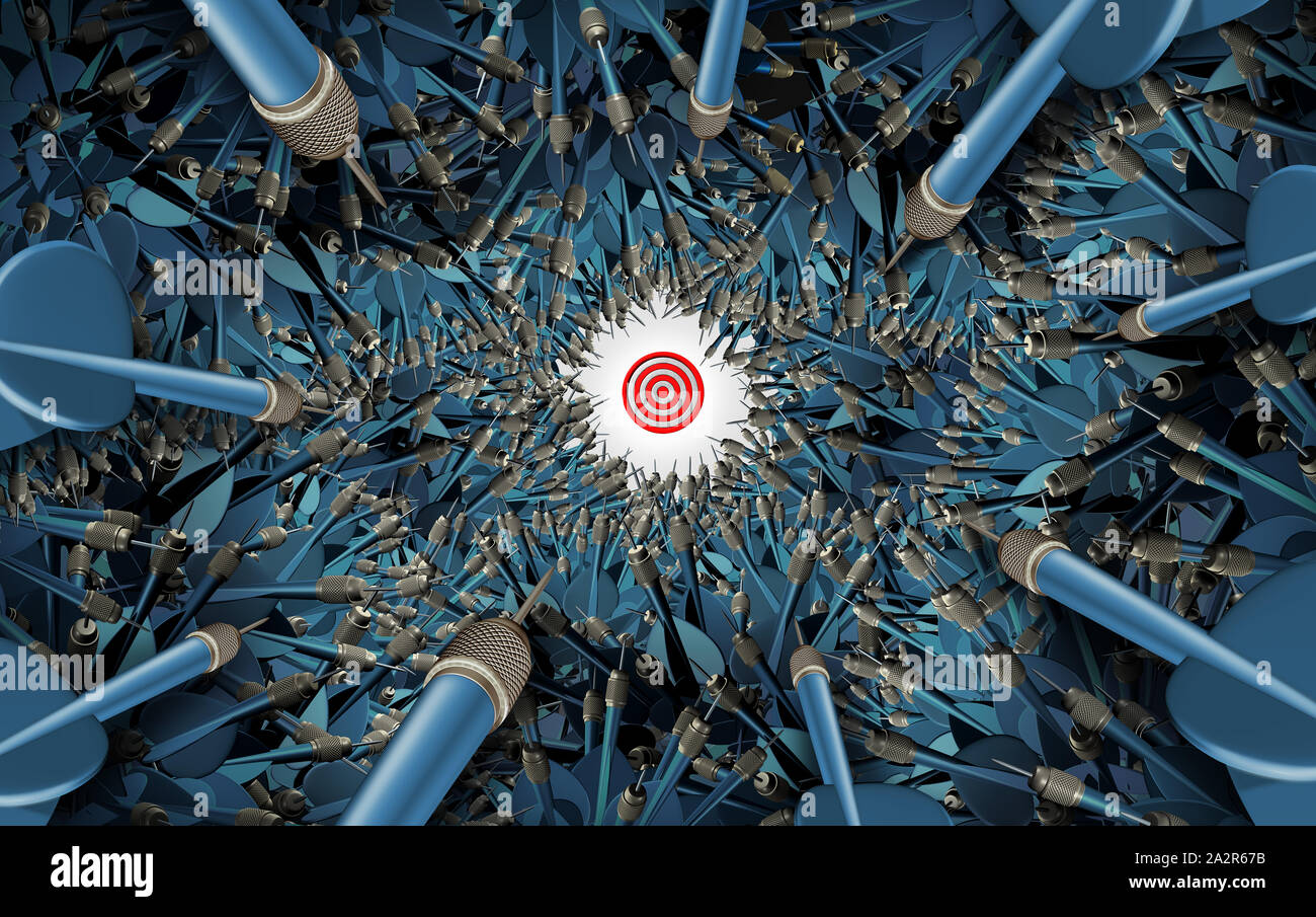Les objectifs de l'entreprise concept comme un succès cible pour une stratégie de centre avec de nombreux concurrents en 3D illustration éléments. Banque D'Images