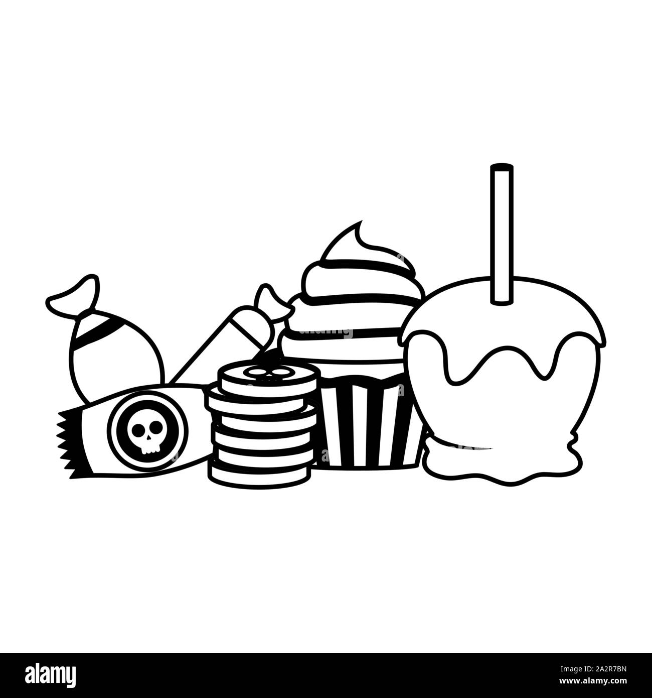 Halloween cupcake sucré et bonbons Illustration de Vecteur
