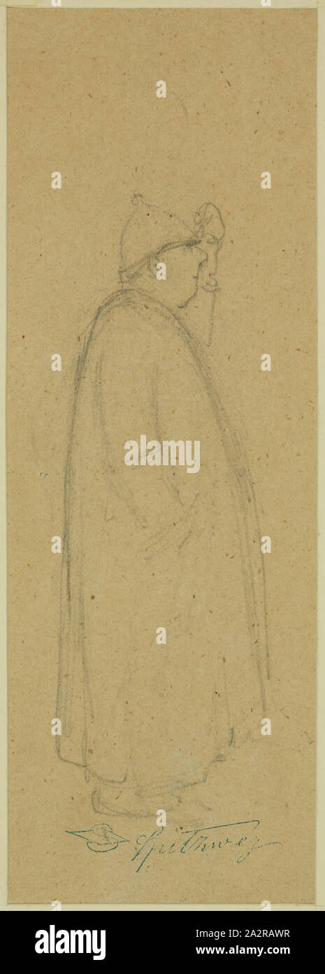 Carl Spitzweg, allemand, 1808-1885, figure debout, ca. 1855, crayon sur papier vélin blanc cassé, feuille : 8 3/8 x 2 7/8 pouces (21,3 × 7,3 cm Banque D'Images