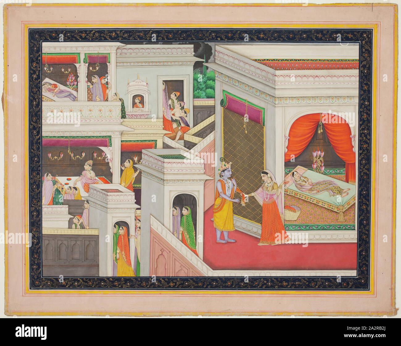 Inconnu (Indien), Scène de nuit, Palais c. 1800, Image : 10 1/4 x 13 3/8 pouces (26 × 34 cm Banque D'Images