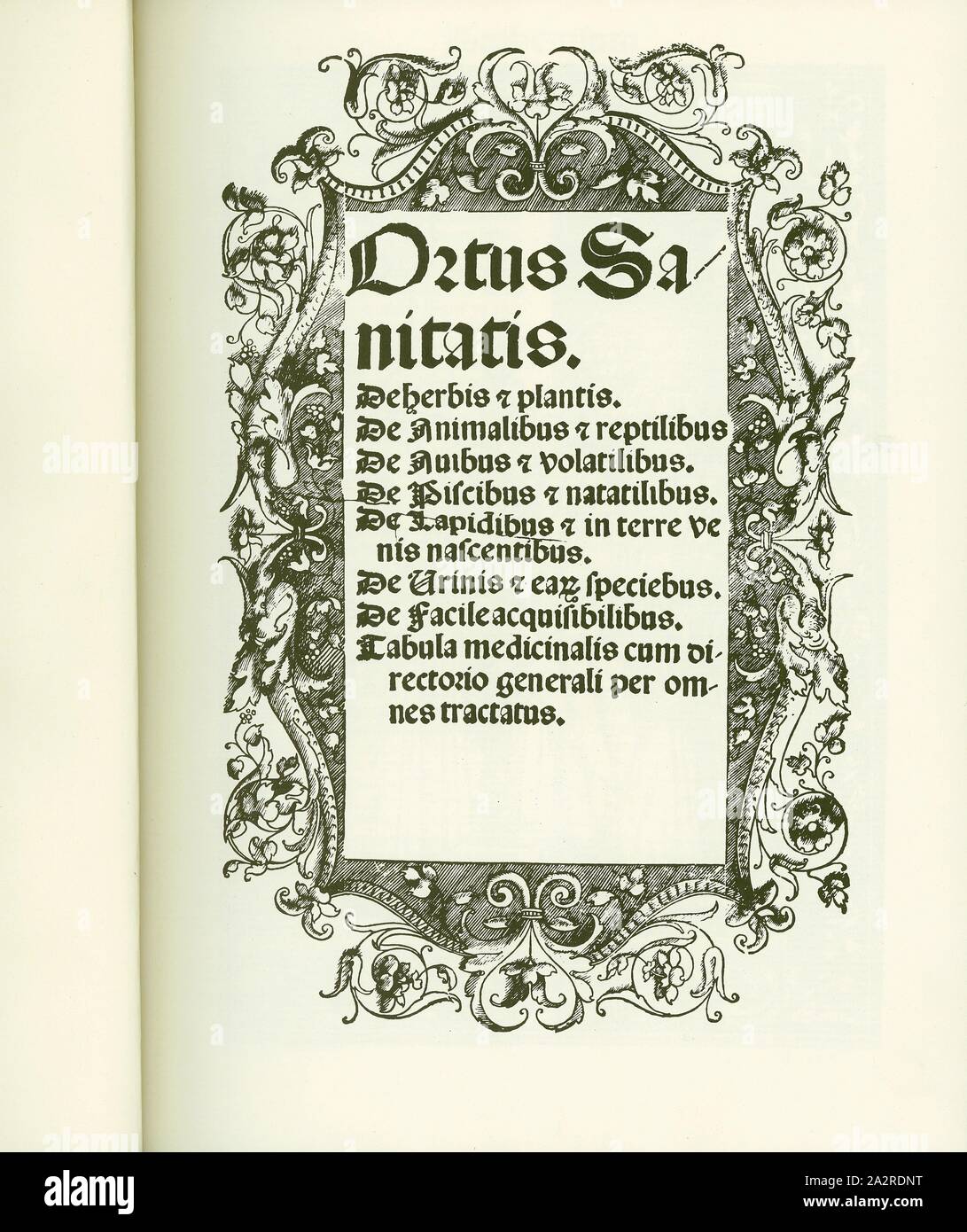 Titelballt zu jardin santé ', Page de titre, 1511, Hortus Sanitatis. Facsim. éd. Würzburg : Popp, 1978 Banque D'Images