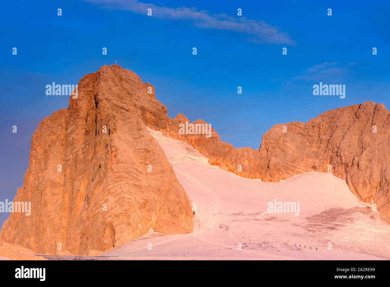 Montagnes de Dachstein, Hoher Dachstein : sommet Glacier Hallstättersee, refuge de montagne en Seethalerhütte Salzkammergut, Oberösterreich, Autriche, Autriche Banque D'Images