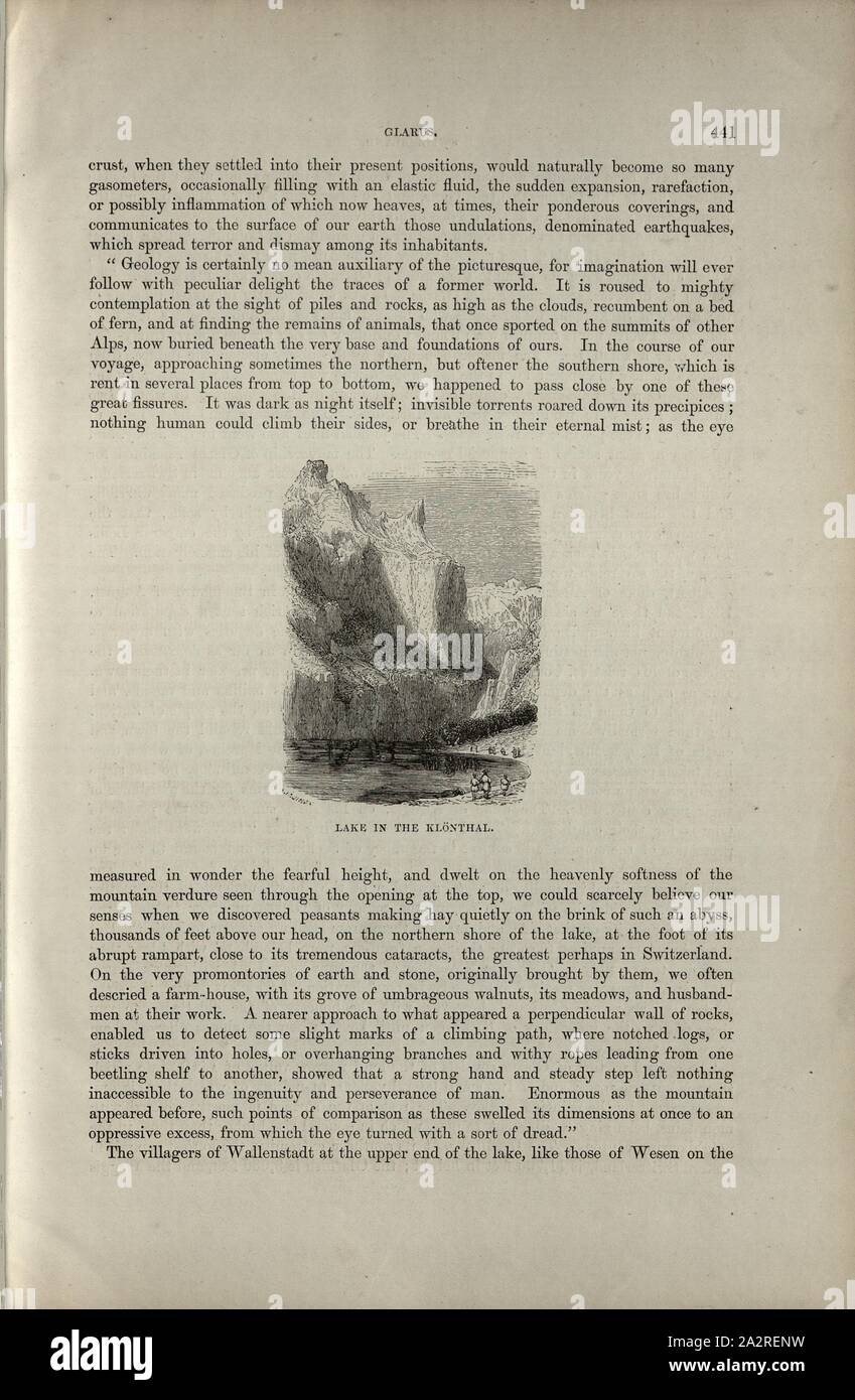 Dans le lac, à l'Klönthal Klöntalersee, p. 441, 1854, Charles Williams, les Alpes, la Suisse et le nord de l'Italie. Londres : Cassell, 1854 Banque D'Images