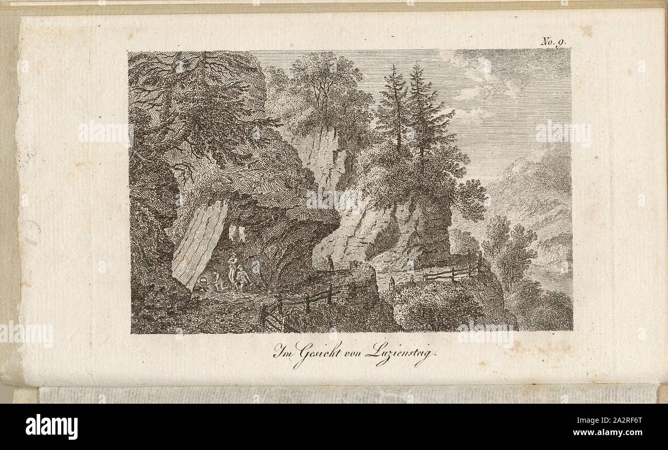 Dans le visage de Luziensteig, vue sur les Luziensteig à partir de la 19e siècle, no. 9, p. 60, après 1805, Heinrich August Ottokar Reichard : Malerische Reise durch einen grossen Theil der Schweiz vor und nach der Revolution. Jena : Seidler, 1805 Banque D'Images