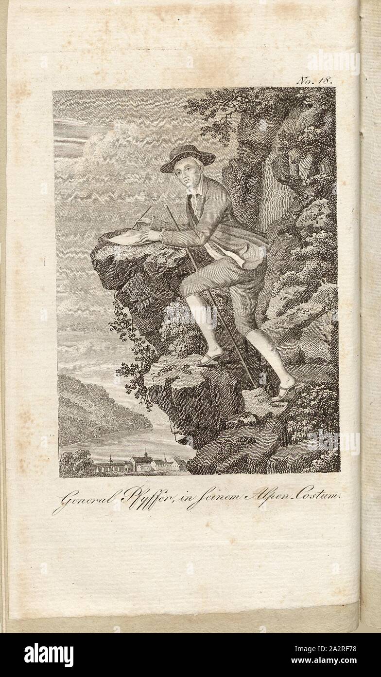 Général Pfyffer, dans son alpine personnalisé, la figure du Général Pfyffer dans son 19e siècle Costum Alpine, no. 18, p. 134, après 1805, Heinrich August Ottokar Reichard : Malerische Reise durch einen grossen Theil der Schweiz vor und nach der Revolution. Jena : Seidler, 1805 Banque D'Images