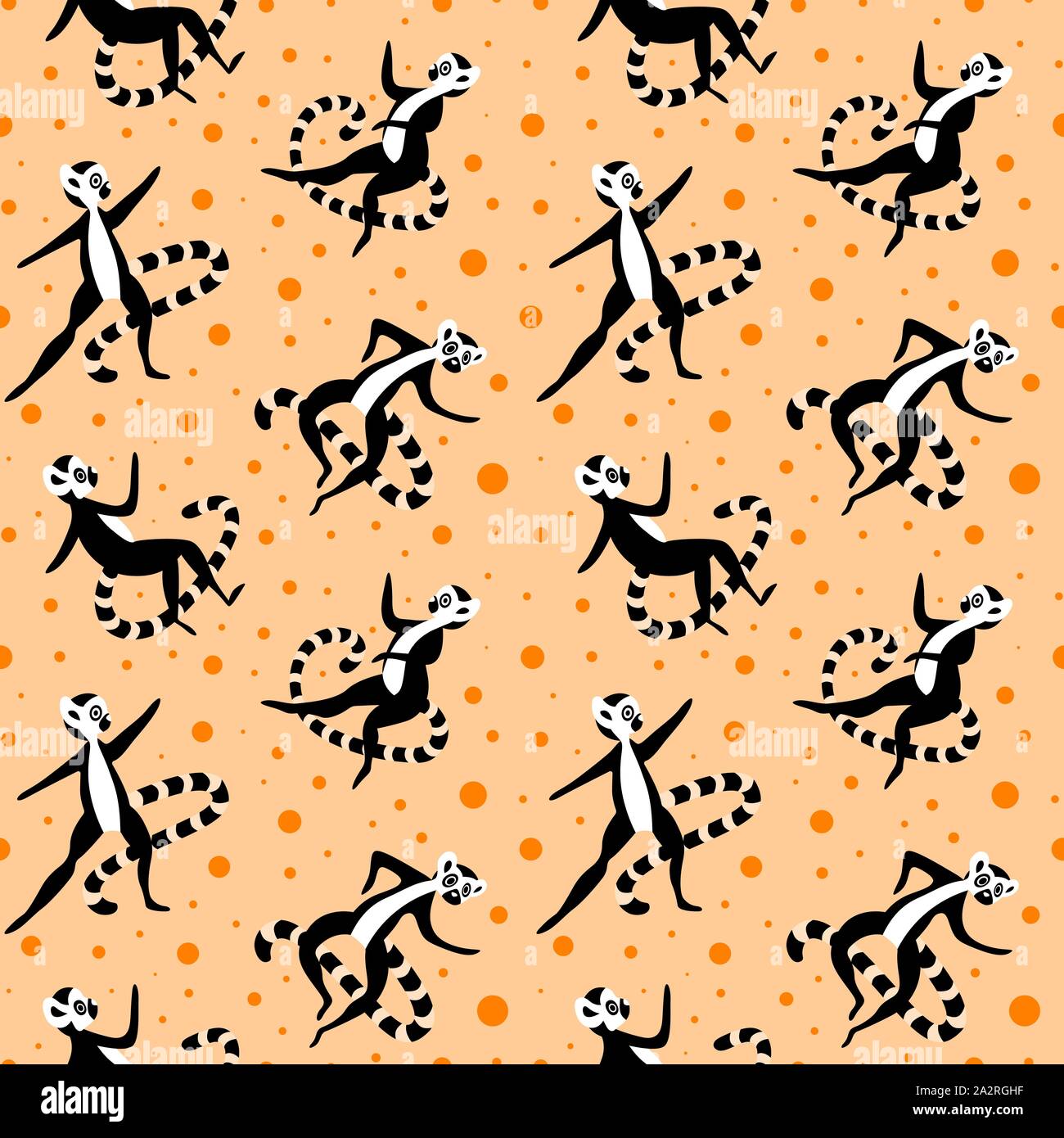 Modèle transparent avec des lémuriens et des points noirs sur fond orange. Vector illustration. Illustration de Vecteur