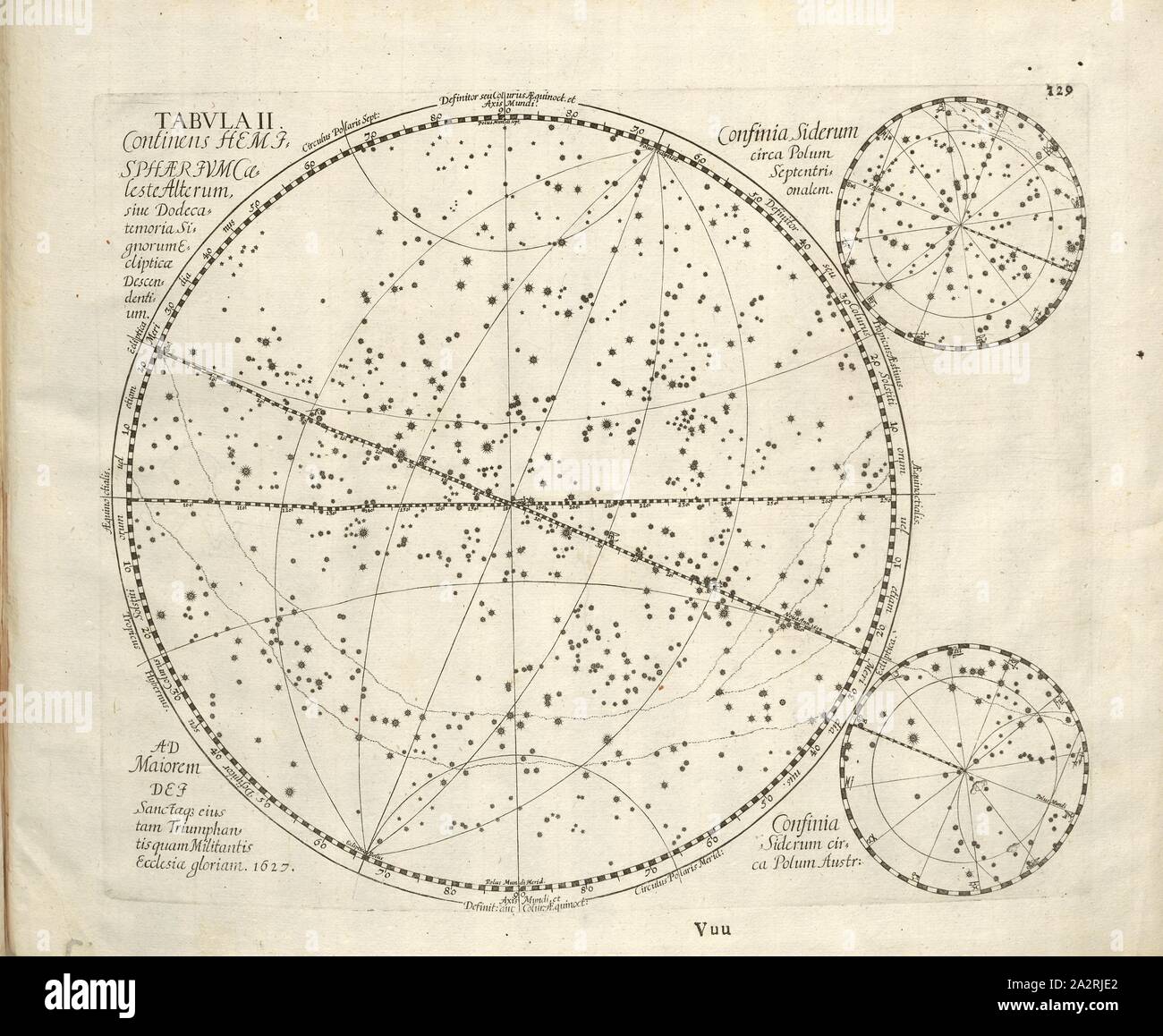 Himmelskarte (2), à l'onglet. II, p. 129, Bayer, Johann ; Schecks, Kaspar, 1627, Julius Schiller, Johann Bayer, Kaspar Schecks : Coelum stellatum christianum convexum (...). Augustae Vindelicorum [Augsbourg] Apergeri praelo : Andreae, 1627 Banque D'Images