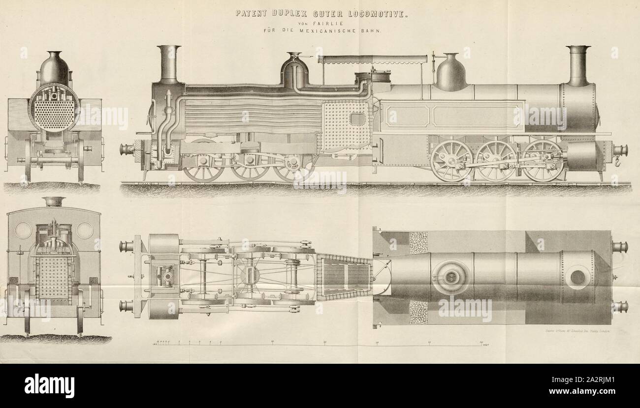 Duplex brevet bon locomotive de Fairlie le Mexique de chemin de fer, locomotives Duplex pour le transport de fret ferroviaire du Mexique, Taf. II, p. 40, Henry Simon : Das Fairlie'sche Patent-System und sein Einfluss auf den billigeren Vicinalbahnen insonderheit Eisenbahnen von. Manchester : Verlag des technischen von du Bureau H. Simon, [18 Banque D'Images