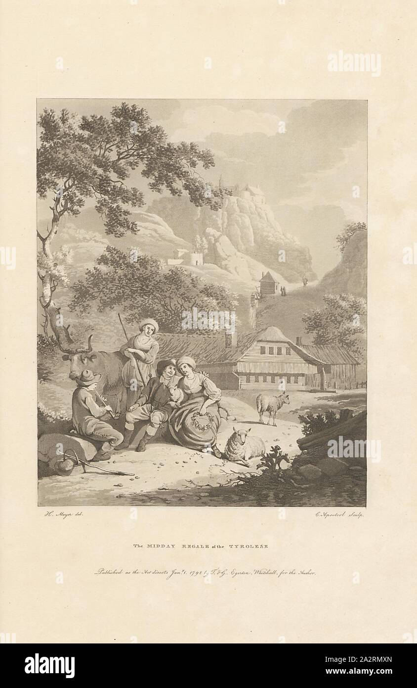 Le Midi de la tyrolienne, régaler le reste du Midi, Tyroliens Signé : H. Meyer del, C. sculptures Apostool, publié par M. & G., Egerton, fig. 10, selon la Fig. 9, Meyer, H. (del.) ; Apostool, Cornelis (couche externe.) ; Egerton, T.&G. (Publié par), 1792, Albanis Beaumont, Jean-François ; voyages à travers les Alpes Rhétiques dans l'année MDCCLXXXVI de l'Italie à l'Allemagne via Tyrol ; Londres : C. Clarke, 1792 Banque D'Images