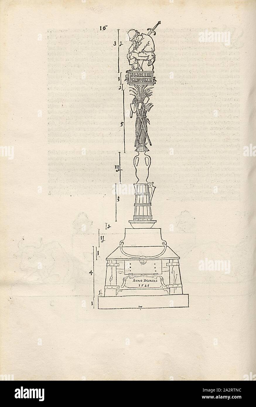 La Guerre des paysans de Dürer conception pilier, colonne de la victoire comme un monument à la guerre des paysans, F. 49r, p. 104, Dürer, Albrecht, 1525, Albrecht Dürer : Underweysung der Messung, mit dem Zirckel und Richtscheyt, dans Corporen ebnen unnd gantzen Linien. [Nuremberg], [s. n.], [1525 Banque D'Images