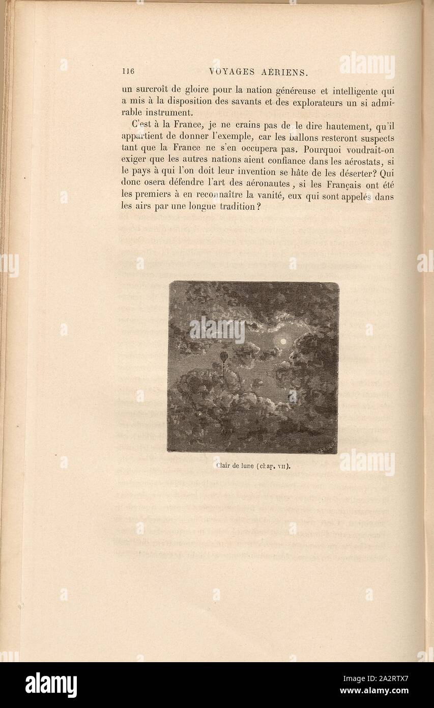 Moonlight, Hot air balloon par James Glaisher pendant le vol le 31 mars 1863, fig. 24, p. 116, 1870, James Glaisher ; Camille Flammarion ; Wilfrid de Fonvielle ; Gaston Tissandier : Voyages aériens. Paris : Hachette, 1870 Banque D'Images