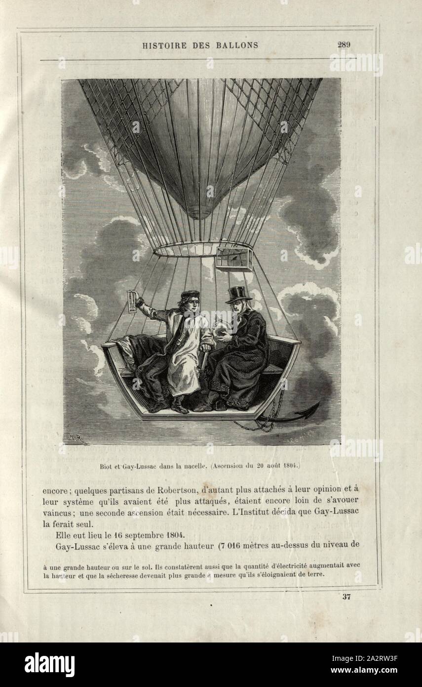 Jean-Baptiste Biot et Joseph Louis Gay-Lussac sur un vol en ballon le 20 août 1804, Signé : H. R, renard, fig. 51, p. 289 Banque D'Images