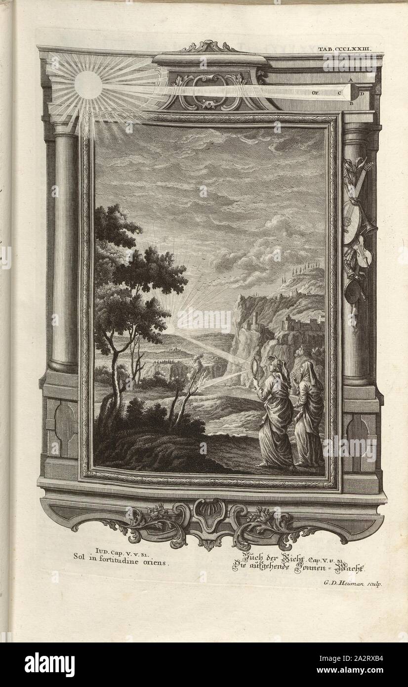 Le soleil se levant au pouvoir, titre parallèle : The Rising Sun Power, signé : G. D. Heüman, sculptures sur plaque de cuivre, CCCLXXIII, Füssli, Johann Melchior ; Heumann, Georg Daniel (couche externe.), 1731, Johann Jakob Scheuchzer : Kupfer-Bibel (...). Augspurg und Ulm : gedruckt bey Christian Ulrich Wagner, 1731-1735 Banque D'Images