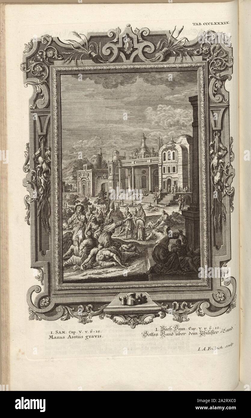 Grave Asotiis les mains, titre parallèle : la main de Dieu au-dessus de la terre des Philistins, signé : J.A. Sculptures sur Friedrich, gravure sur cuivre, plaque CCCLXXXIX, Füssli, Johann Melchior ; Fridrich, Jacob Andreas (couche externe.), 1731, Johann Jakob Scheuchzer : Kupfer-Bibel (...). Augspurg und Ulm : gedruckt bey Christian Ulrich Wagner, 1731-1735 Banque D'Images