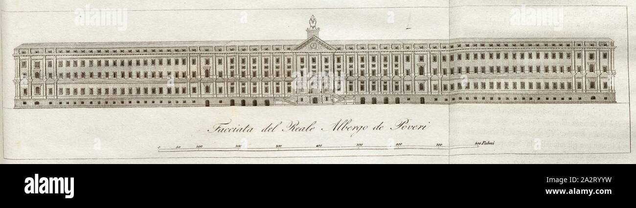 Façade de l'Hotel Reale Albergo dei Poveri, véritable Poveri (Palazzo Fuga) à Naples (Italie), fig. 4, d'après p. 90, 1838, Giuseppe Maria Galanti : Napoli e contorni. Napoli : presso Borel e Comp., 1838 Banque D'Images