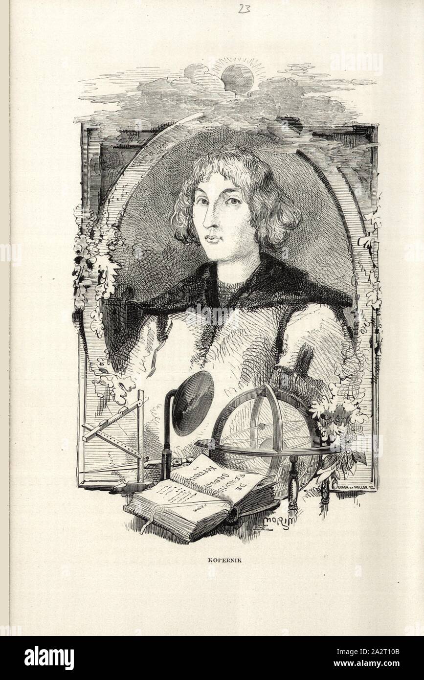 Copernic, Portrait de Nicolas Copernic, signé : Morin, fig. 24, p. 354 après, p. 418, Morin, M. E., 1868, Louis FIGUIER : savants de la renaissance : Paracelse, Ramus, Jérome Cardan, Bernard Palissy, George Agricola, Conrad Gesner, Rondelet, André Vésale, Ambroise Paré, Tycho Brahé, Kopernik, Vasco de Gama, Magellan. Paris : librairie internationale, 1868 Banque D'Images