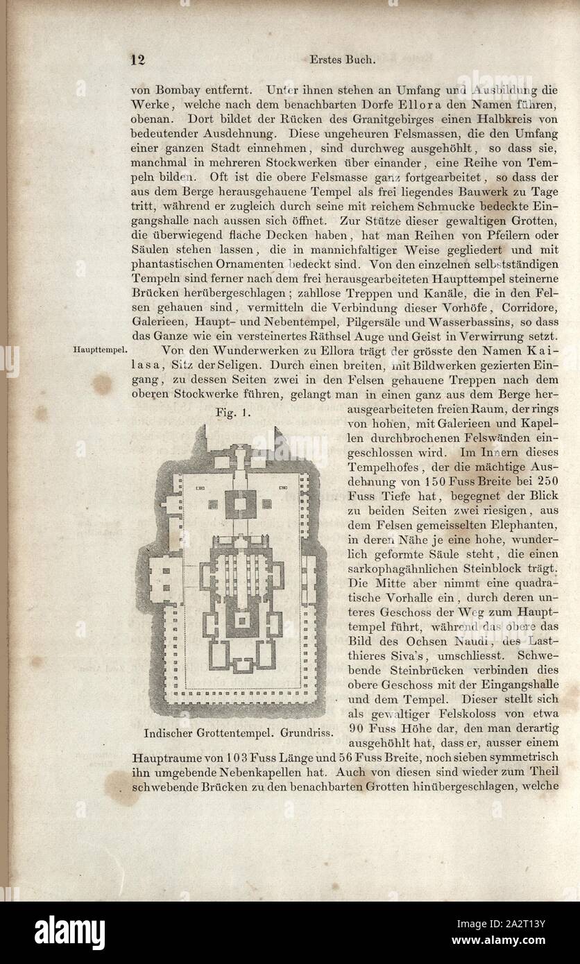 Grotte indienne Temple, plan du salon, l'architecture indienne, fig. 1, p. 12, Wilhelm Lübke : Geschichte der Architektur von den ältesten Zeiten bis auf die Gegenwart. Leipzig : Verlag von Emil Graul, 1855 Banque D'Images