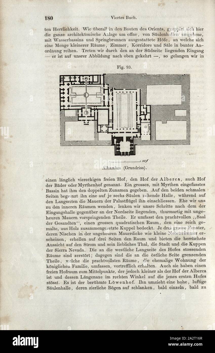 Plan d'étage de l'Alhambra, plan au sol de l'Alhambra à Grenade, fig. 93, p. 180, Wilhelm Lübke : Geschichte der Architektur von den ältesten Zeiten bis auf die Gegenwart. Leipzig : Verlag von Emil Graul, 1855 Banque D'Images