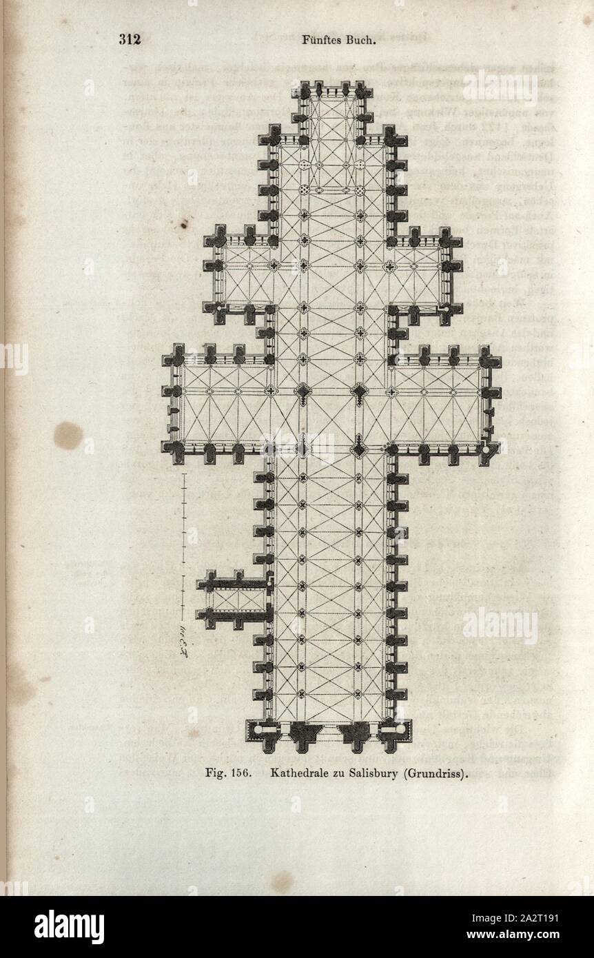 La cathédrale de Salisbury plan d'étage, de style gothique, fig. 156, p. 321, Wilhelm Lübke : Geschichte der Architektur von den ältesten Zeiten bis auf die Gegenwart. Leipzig : Verlag von Emil Graul, 1855 Banque D'Images