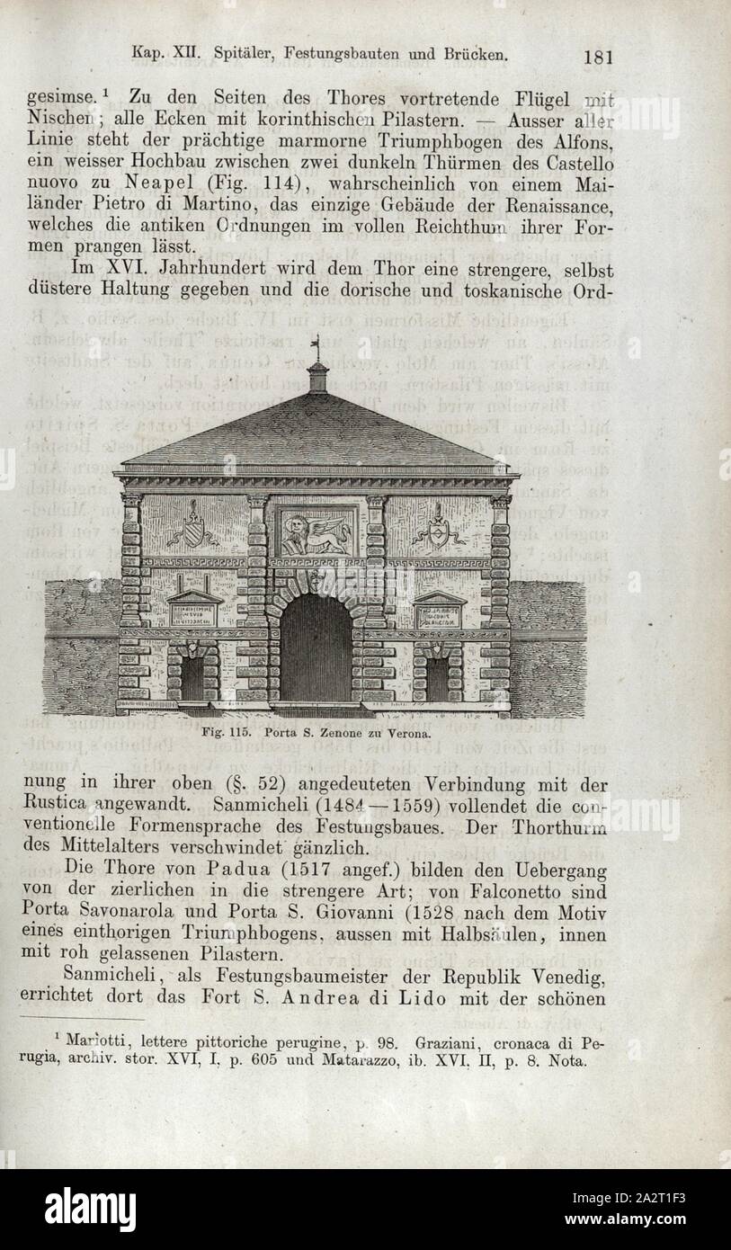 Porta S. Zenone zu Verona, Porta San Zeno à Vérone, fig. 115, p. 181, 1867, Jacob Burckhardt ; Wilhelm Lübke professeur : Baukunst. Stuttgart : Verlag von Ebner & Seubert, 1867 Banque D'Images