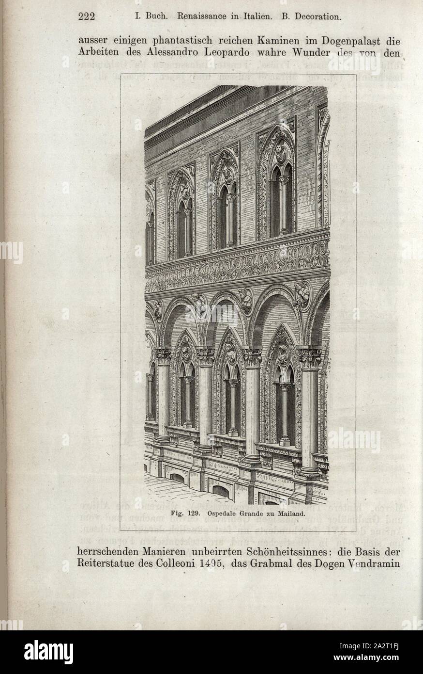 Grande zu Mailand extérieur de l'hôpital, de l'Ospedale Grande à Milan, fig. 129, p. 222, 1867, Jacob Burckhardt ; Wilhelm Lübke professeur : Baukunst. Stuttgart : Verlag von Ebner & Seubert, 1867 Banque D'Images