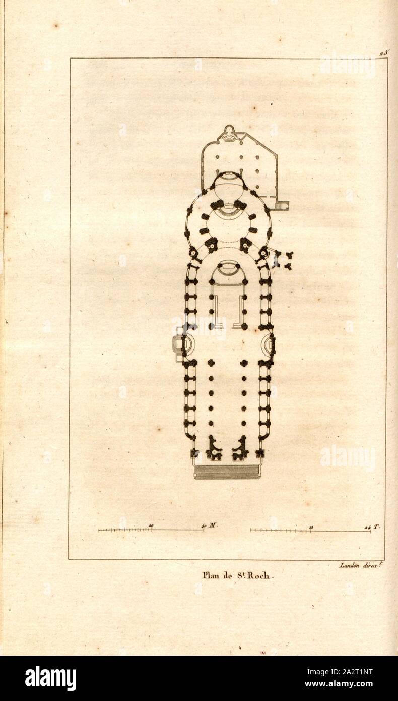 Site de Saint Roch, plan au sol de l'église Saint-Roch à Paris, environ 25, date après 116, p. 175, Landon (direxit), J. G. Legrand ; C. P. Landon : Description de Paris et de ses édifices : avec un précis historique et des observations sur le caractère de leur architecture, et sur les principaux objets d'art et de curiosité qu'ils renferment. Seconde édition, corrigée avec soin dans toutes ses parties, et considérablement augmentée. Bd. 1. Paris. Strasbourg. Treuttel et Würtz, 1818 Banque D'Images