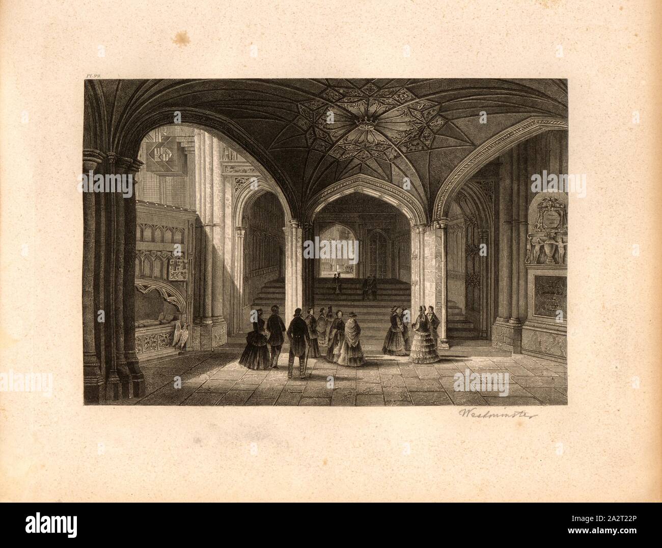 Vue de l'intérieur de l'abbaye de Westminster, l'abbaye de Westminster à Londres, Pl. 99, p. 200 après, fol. 99r, Carl August Menzel : Die Kunstwerke von dem Alterthum bis in die Gegenwart [...] Plan de l'oder durch das ganze Gebiet der Bildenden Kunst [...]. Bd. 2. Leipzig : J. A. Romberg's Verlag, [18 Banque D'Images