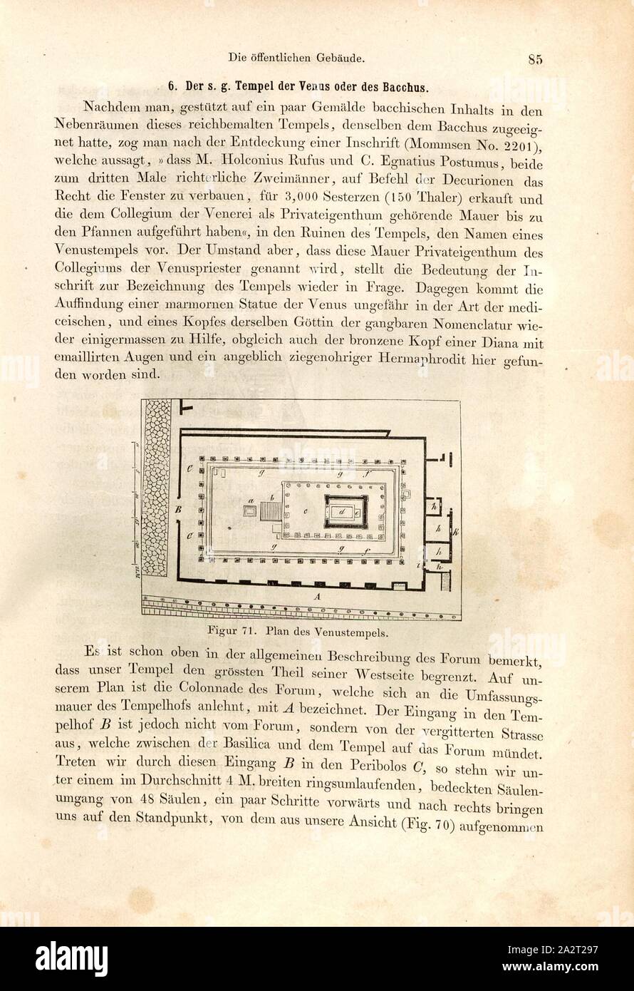 Carte de l'Venustempels, plan d'étage du Temple de Vénus à Pompéi, fig. 71, p. 85, 1856, Johannes Overbeck : Pompeji dans seinen Coaching, Alterthümern und Kunstwerken [...]. Leipzig : Verlag von Wilhelm Engelmann, 1856 Banque D'Images