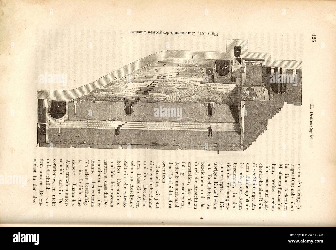 Moyenne des grand théâtre, section transversale du théâtre de Pompéi, fig. 103, p. 126, 1856, Johannes Overbeck : Pompeji dans seinen Coaching, Alterthümern und Kunstwerken [...]. Leipzig : Verlag von Wilhelm Engelmann, 1856 Banque D'Images