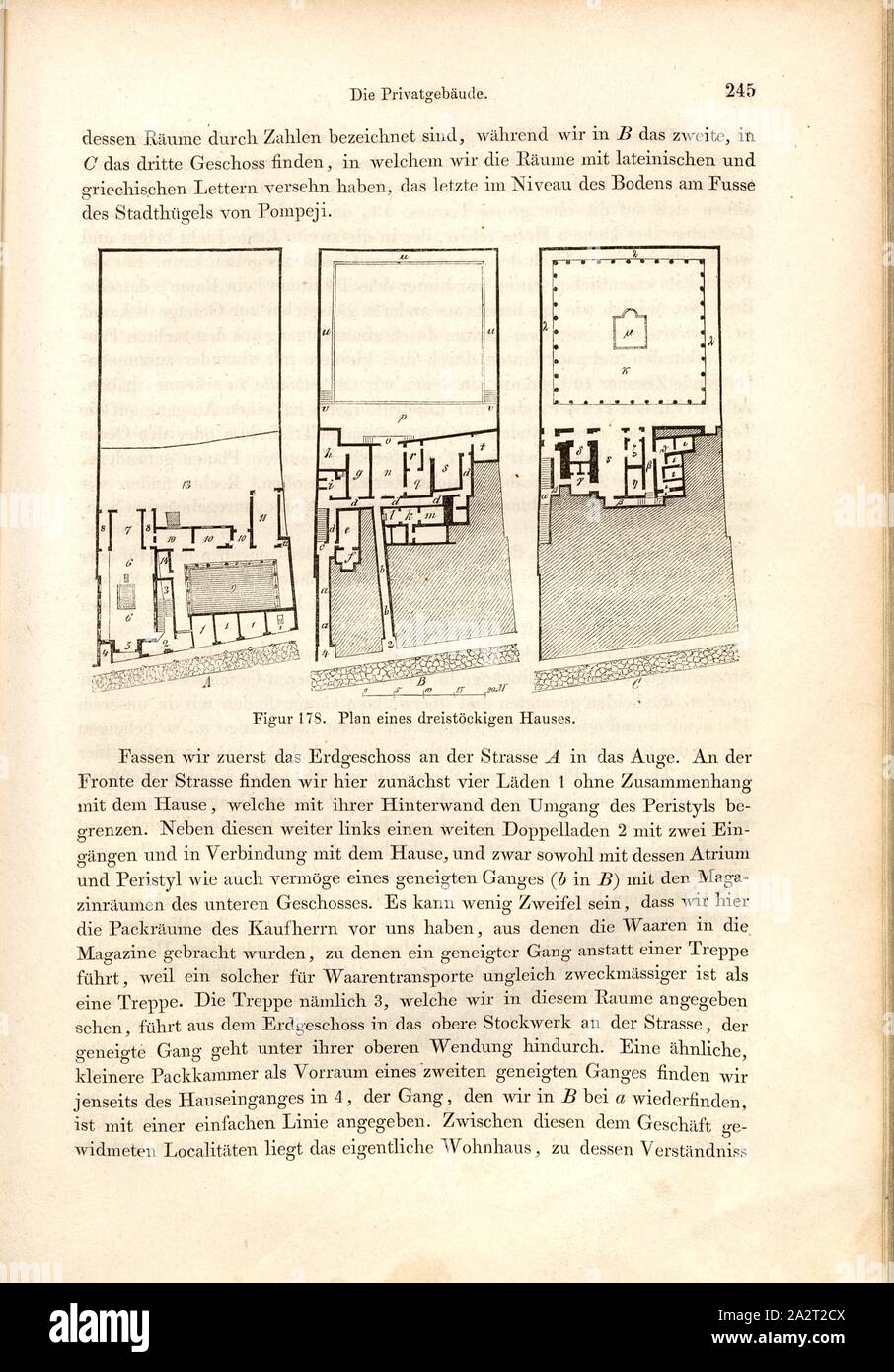 Plan d'une maison de trois étages, des plans d'étage d'une maison de trois étages à Pompéi, fig. 178, p. 245, 1856, Johannes Overbeck : Pompeji dans seinen Coaching, Alterthümern und Kunstwerken [...]. Leipzig : Verlag von Wilhelm Engelmann, 1856 Banque D'Images