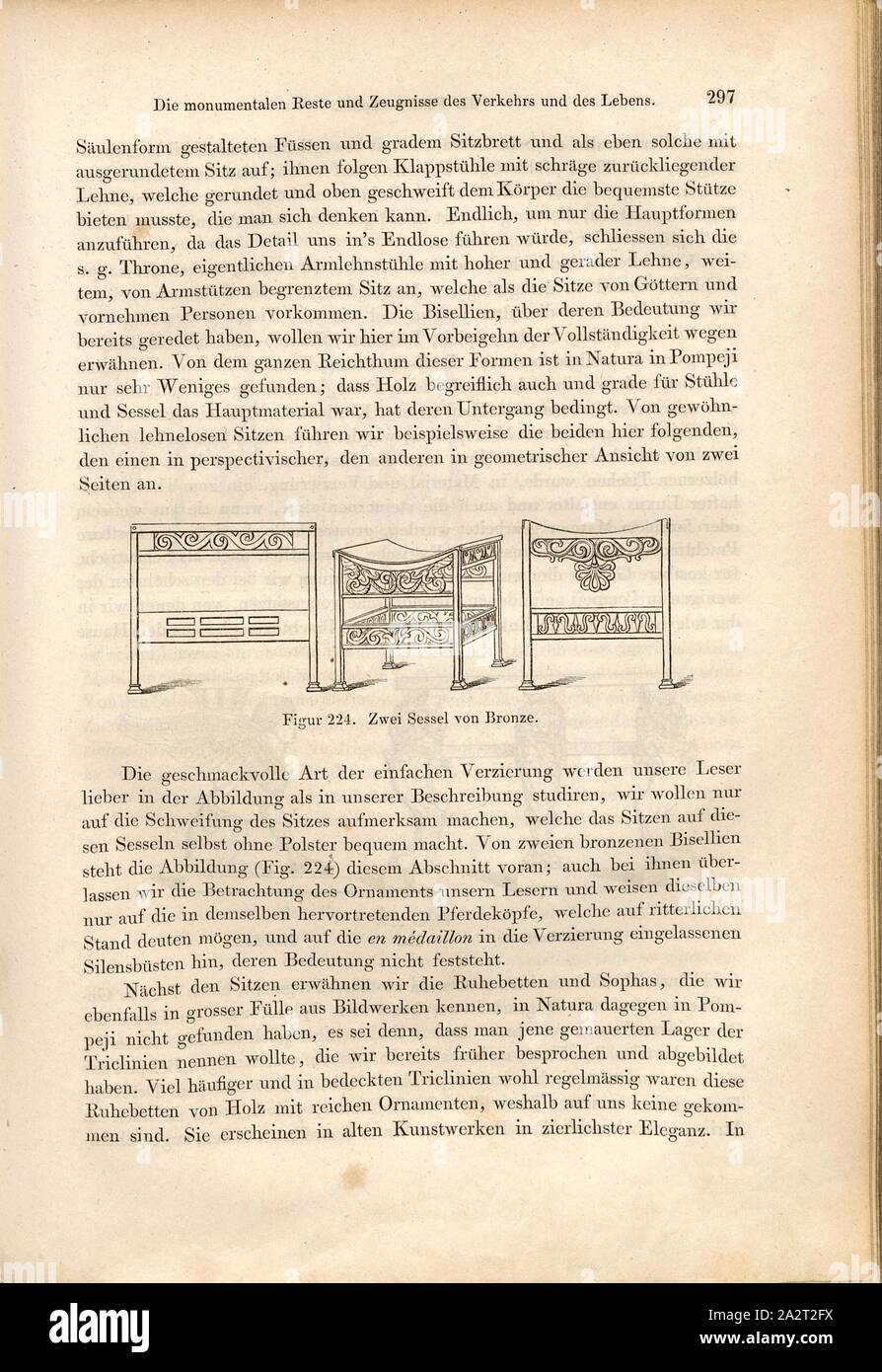 Deux fauteuils de bronze, Bisellia, fig. 224, p. 297, 1856, Johannes Overbeck : Pompeji dans seinen Coaching, Alterthümern und Kunstwerken [...]. Leipzig : Verlag von Wilhelm Engelmann, 1856 Banque D'Images