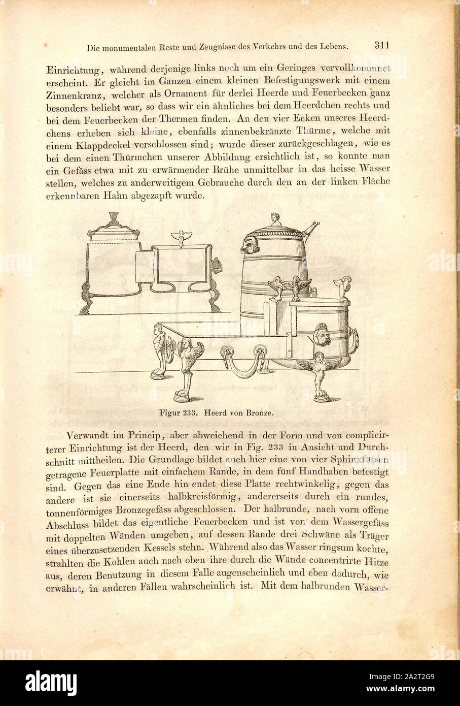 Bronze Bronze Heerd von, foyer, fig. 233, p. 311, 1856, Johannes Overbeck : Pompeji dans seinen Coaching, Alterthümern und Kunstwerken [...]. Leipzig : Verlag von Wilhelm Engelmann, 1856 Banque D'Images