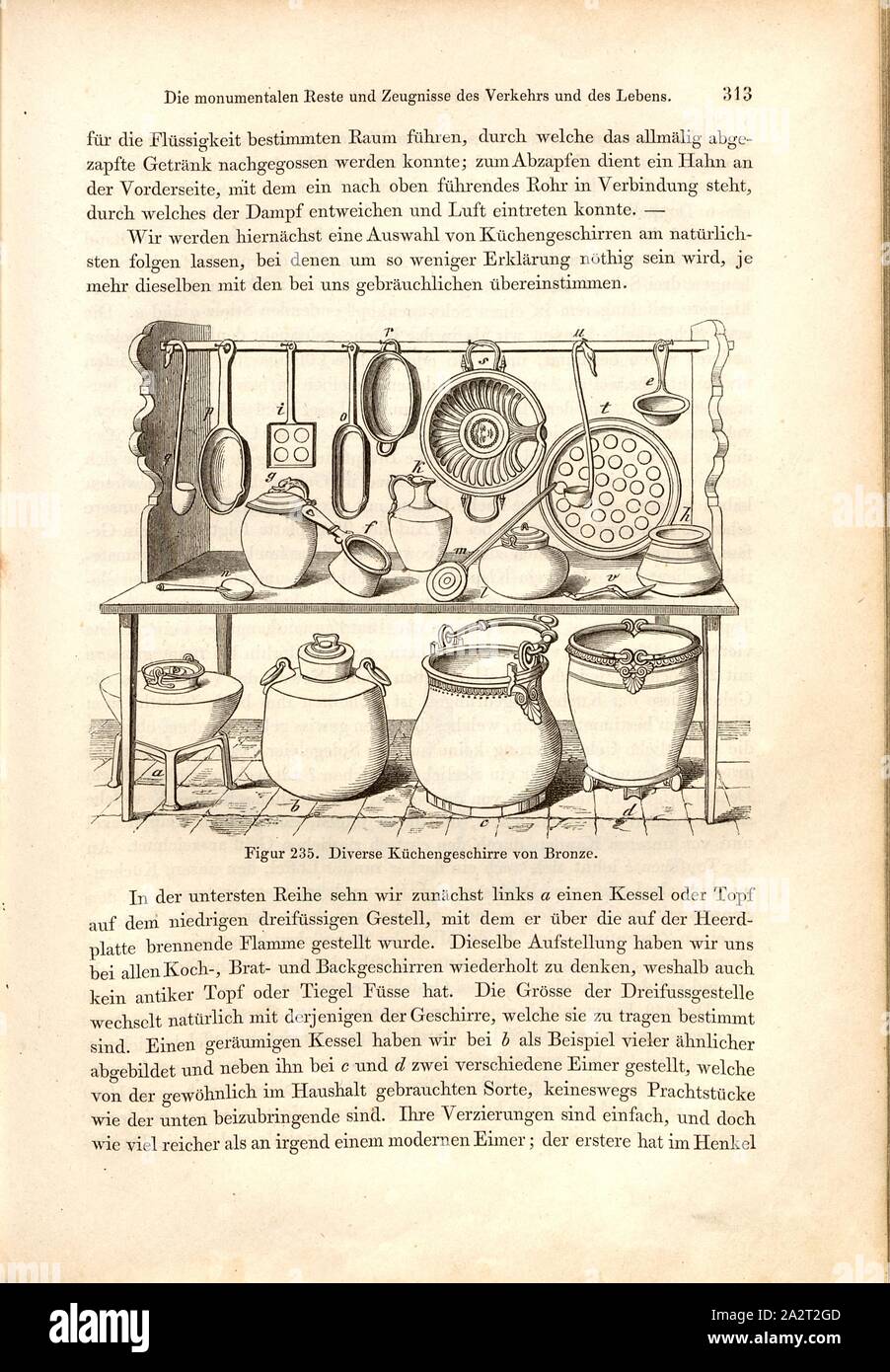 Divers ustensiles de cuisine, ustensiles de bronze antique, fig. 235, p. 313, 1856, Johannes Overbeck : Pompeji dans seinen Coaching, Alterthümern und Kunstwerken [...]. Leipzig : Verlag von Wilhelm Engelmann, 1856 Banque D'Images