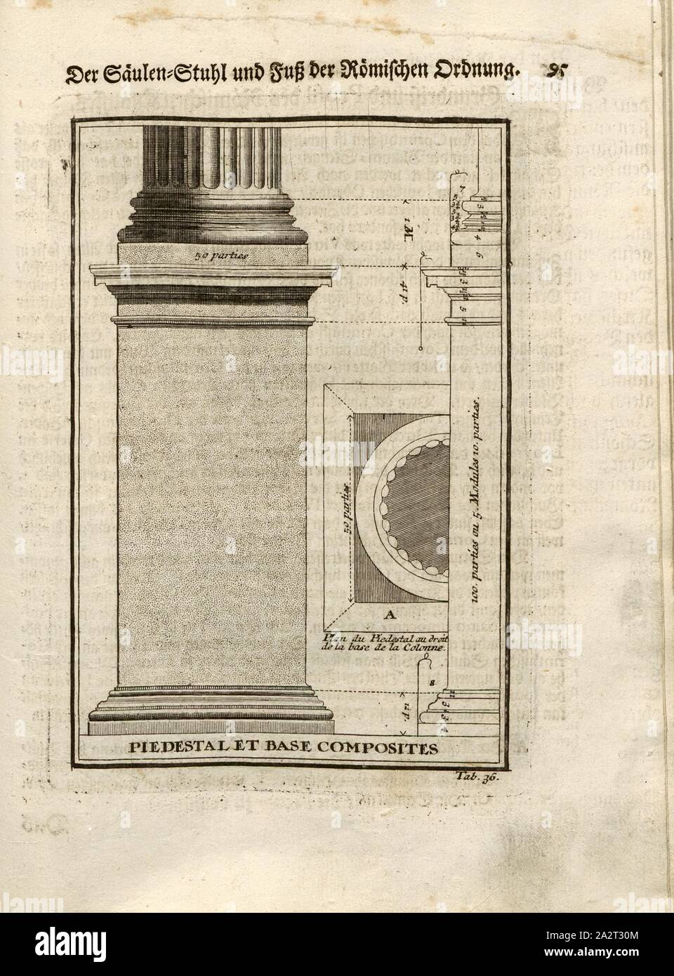 Le président de la colonne et pied de l'ordre Romain, la désignation et la classification des différentes sections d'une base de pilier de base et dans l'ordre romain, onglet. 36, p. 95, Sturm, Leonhard Christian, 1725, Giacomo Barozzi da Vignola : Ausführliche Anleitung zu der gantzen Civil-Bau-Kunst : worinnen en Lebens-Beschreibungen, nebst den fünff Ordnungen und von J. Bar. de Vignola wie auch dessen und des berühmten Mich. Angelo vornehmsten Coaching, alles, était dans der Baukunst der dem Bauzeuge Austheilung, und der nach Verzierung, donc wohl der Bildhauer bey, Mahler, Steinmetze, Maurer, Zimmerleute und als Dach Banque D'Images