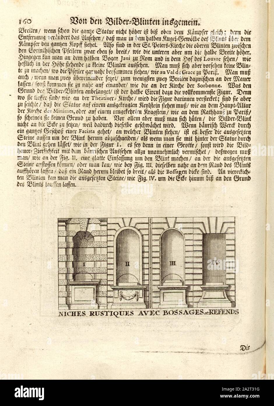 Niches avec bossage rustique et fentes, Niches / façades avec socles en pierre et divers types de continuation du mur mur de conception, d'interruptions et de niches, fig., P. 160, Sturm, Leonhard Christian, 1725, Giacomo Barozzi da Vignola : Ausführliche Anleitung zu der gantzen Civil-Bau-Kunst : worinnen en Lebens-Beschreibungen, nebst den fünff Ordnungen und von J. Bar. de Vignola wie auch dessen und des berühmten Mich. Angelo vornehmsten Coaching, alles, était dans der Baukunst der dem Bauzeuge Austheilung, und der nach Verzierung, donc wohl der Bildhauer bey, Mahler, Steinmetze, Maurer und Banque D'Images