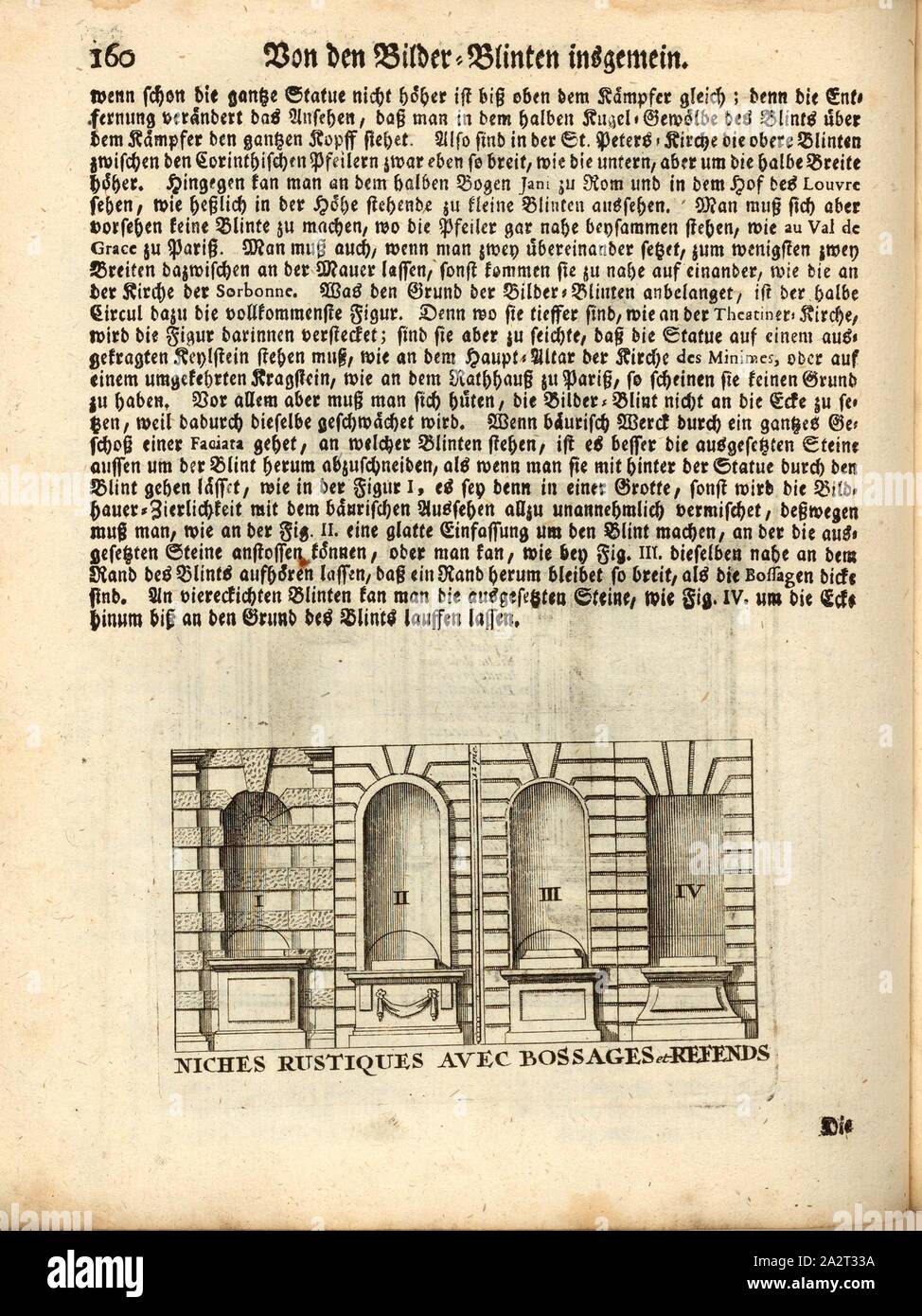 Niches avec bossages rustiques et fentes, niches, p. 160, Augustin-Charles d'Aviler, Vignola, Michel-Ange, Leonhard Christoph Sturm, Hertel : Ausführliche Anleitung zu der Kunst-Civil-Bau gantzen [...]. Augspurg : bey Johann Georg Hertel, 1747 Banque D'Images