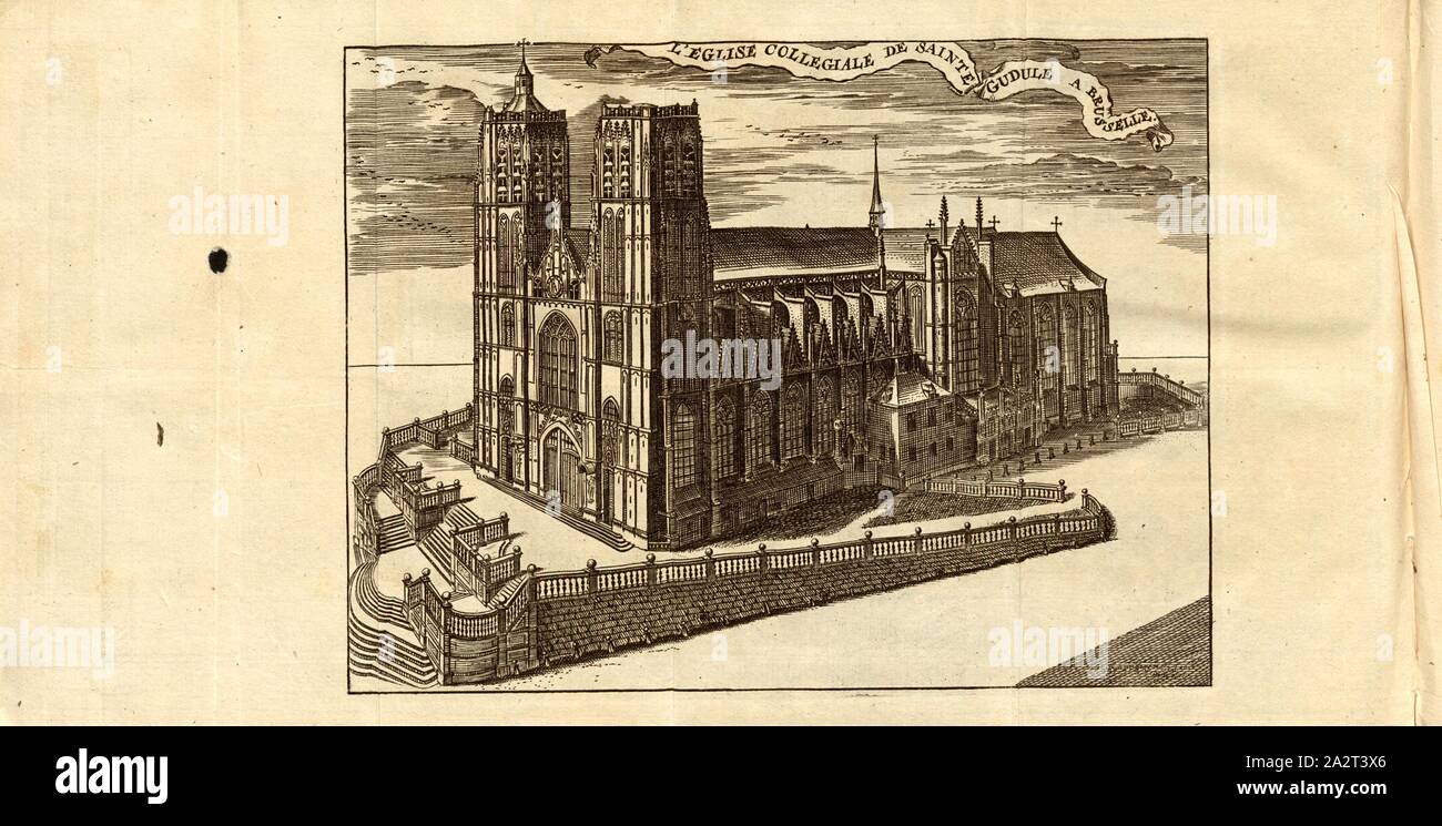 La collégiale de Sainte Gudule dans Brusselle, Cathédrale de Saint Michel et Saint Gudule à Bruxelles, signé : Harrewyn fecit, Taf. 5, p. 200, Harrewijn, Jacobus (fecit), [Jean-Baptiste Christyn] : les délices des Pays-Bas ou description géographique et historique des XVII provinces belgiques. Bd. 1. Liège : chez J. F. Bassompierre, père, MDCCLXIX Banque D'Images