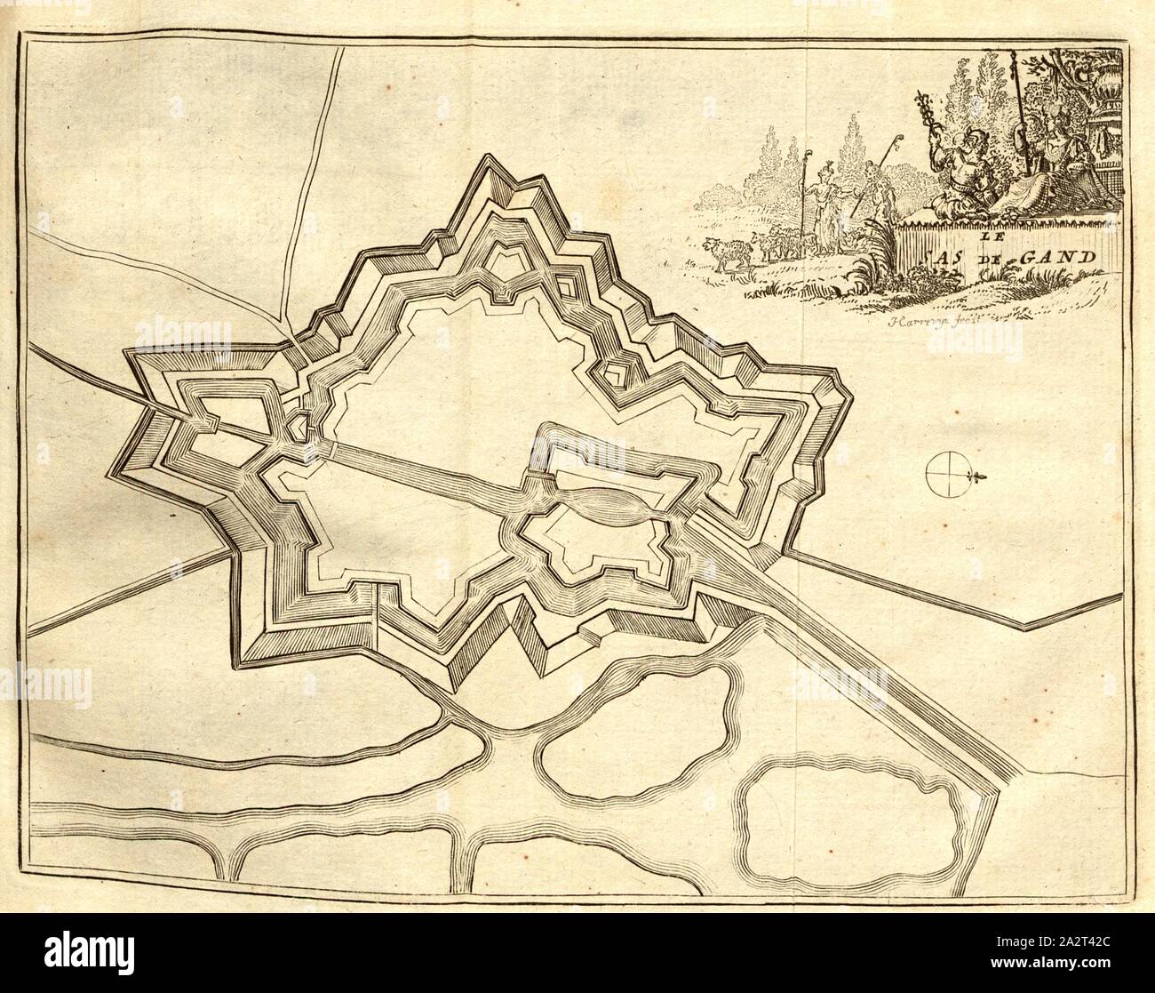 Le Sas de Gand, Plan par Sas van Gent, signé : Harrewyn fecit, Taf. 13, d'après p. 104, Harrewijn, Jacobus (FEC), [Jean-Baptiste Christyn] : les délices des Pays-Bas ou description géographique et historique des XVII provinces belgiques. Bd. 3. Liège : chez J. F. Bassompierre, père, MDCCLXIX Banque D'Images