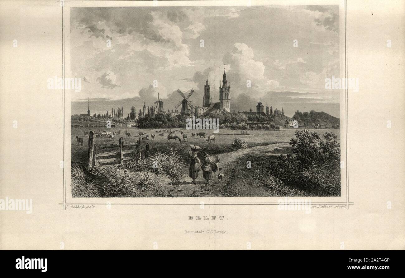 Vue de Delft, Delft, signé : L. Rohbock (del.) ; Joh. Falkner (couche externe.), après p. 180, p. 255, Rohbock, Ludwig (del.) ; Falkner, Joh. (1863), sculptures., Der Rhein und die Rheinlande dans Original-Ansichten in ruhiger : Abtheilung 3, Section 2 / Hollande. Darmstadt : Druck und Verlag von Gustav Lange, 1863 Banque D'Images