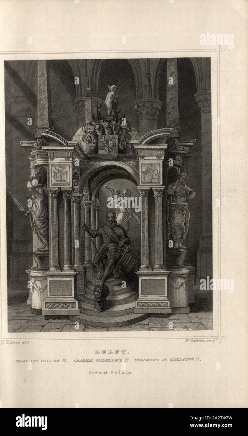 Delft. Tombe de Guillaume II : Vue, tombeau du roi Guillaume II à Delft, signé : L. Rohbock (del.) ; W. Dammel (couche externe.), p. 186, p. 267, Rohbock, Ludwig (del.) ; Dammel, O. (1863), sculptures., Der Rhein und die Rheinlande dans Original-Ansichten in ruhiger : Abtheilung 3, Section 2 / Hollande. Darmstadt : Druck und Verlag von Gustav Lange, 1863 Banque D'Images